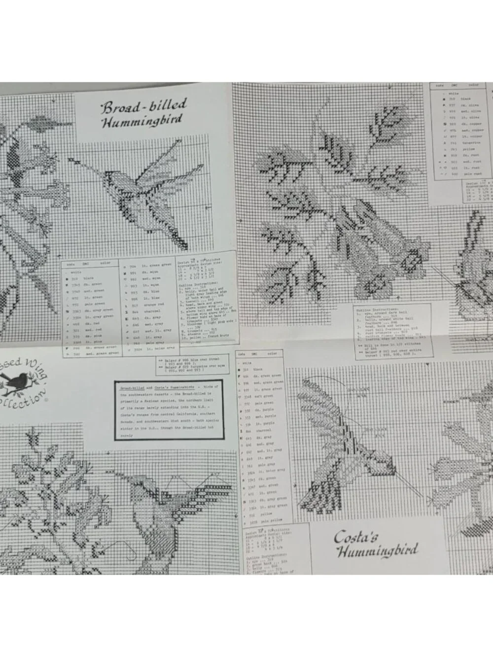 Crossed Wing Collection Leaflet Hummingbird Pattern Feathered Gems #4 Flower VTG